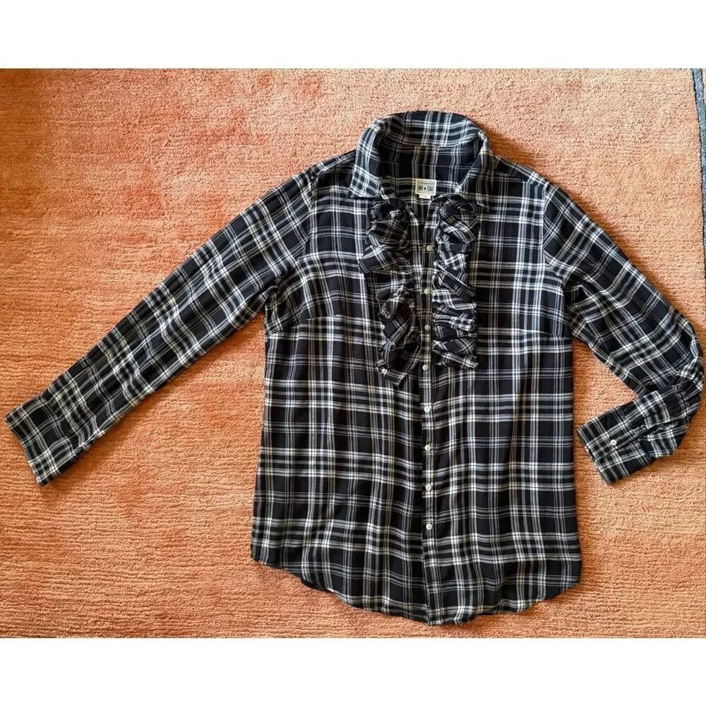 Converse One Star black white plaid ruffle button shirt long sleeve 2/M